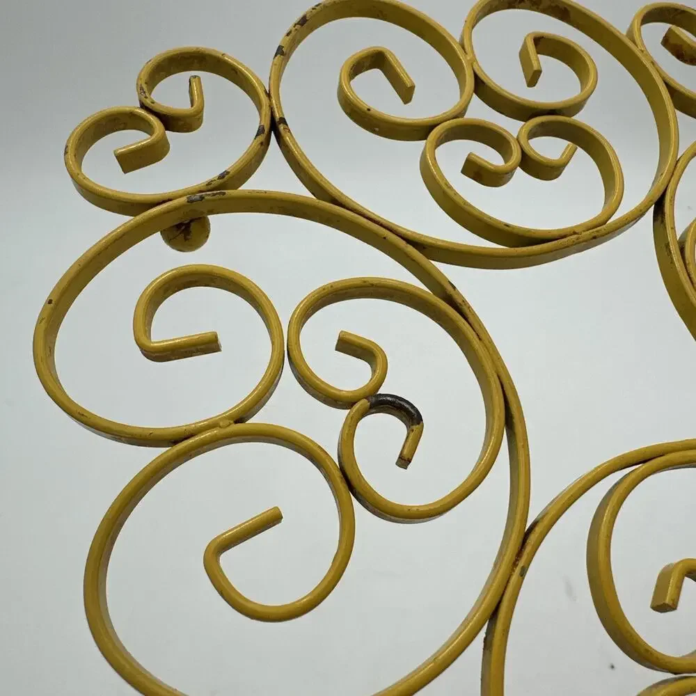 Vintage Metal Trivet Retro Harvest Gold Swirly Scroll Shaped
